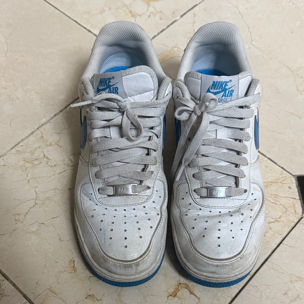 Nike Air Force One White and Blue Sneakers